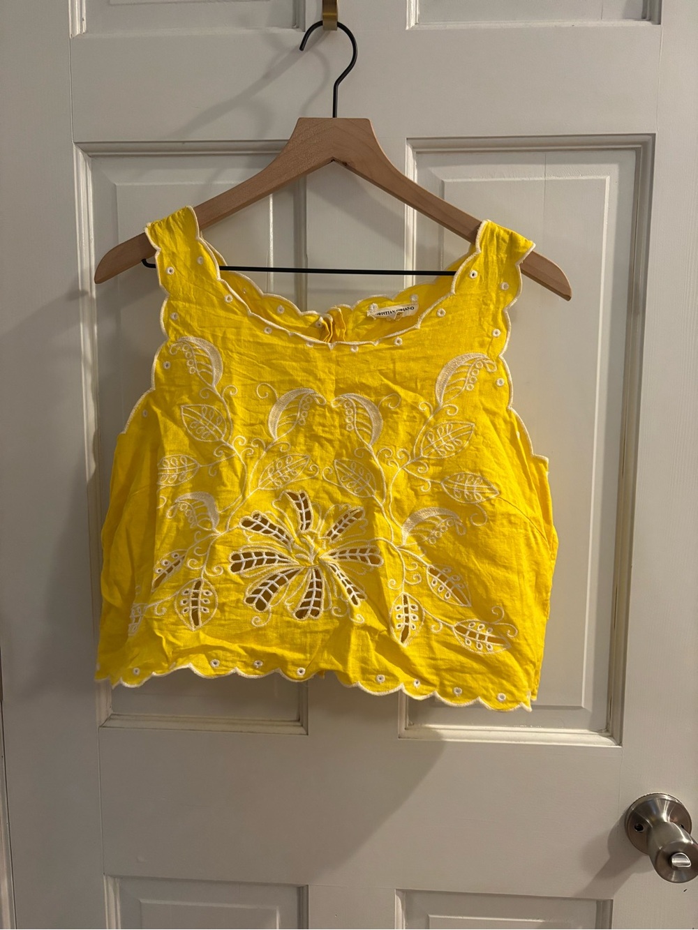 Christian Siriano Yellow Embroidered Eyelet Crop Camisole